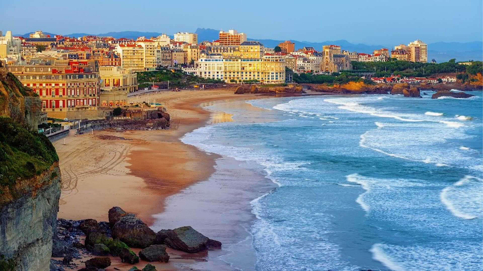 Biarritz, France, beach in the early evening on a sunny day