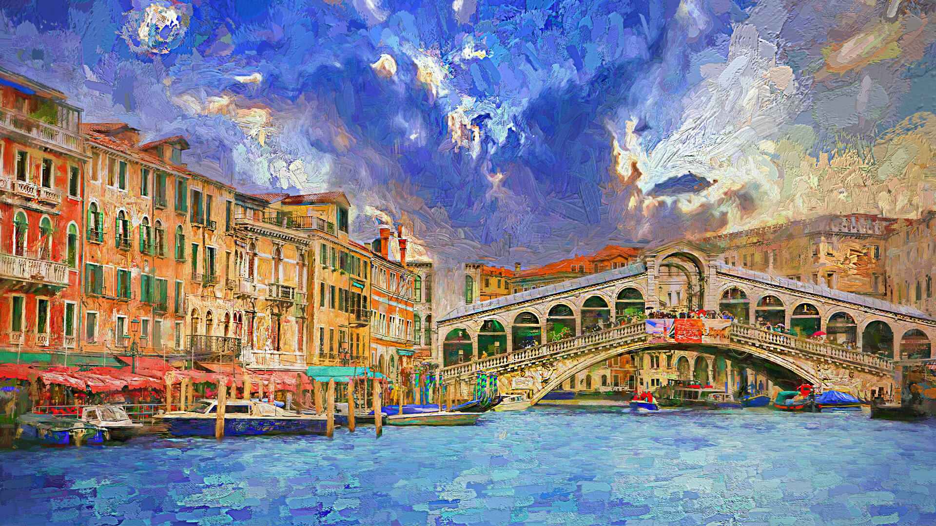 Oil painting of the canels of Venice