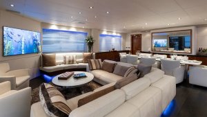 Dining and living area of a yacht