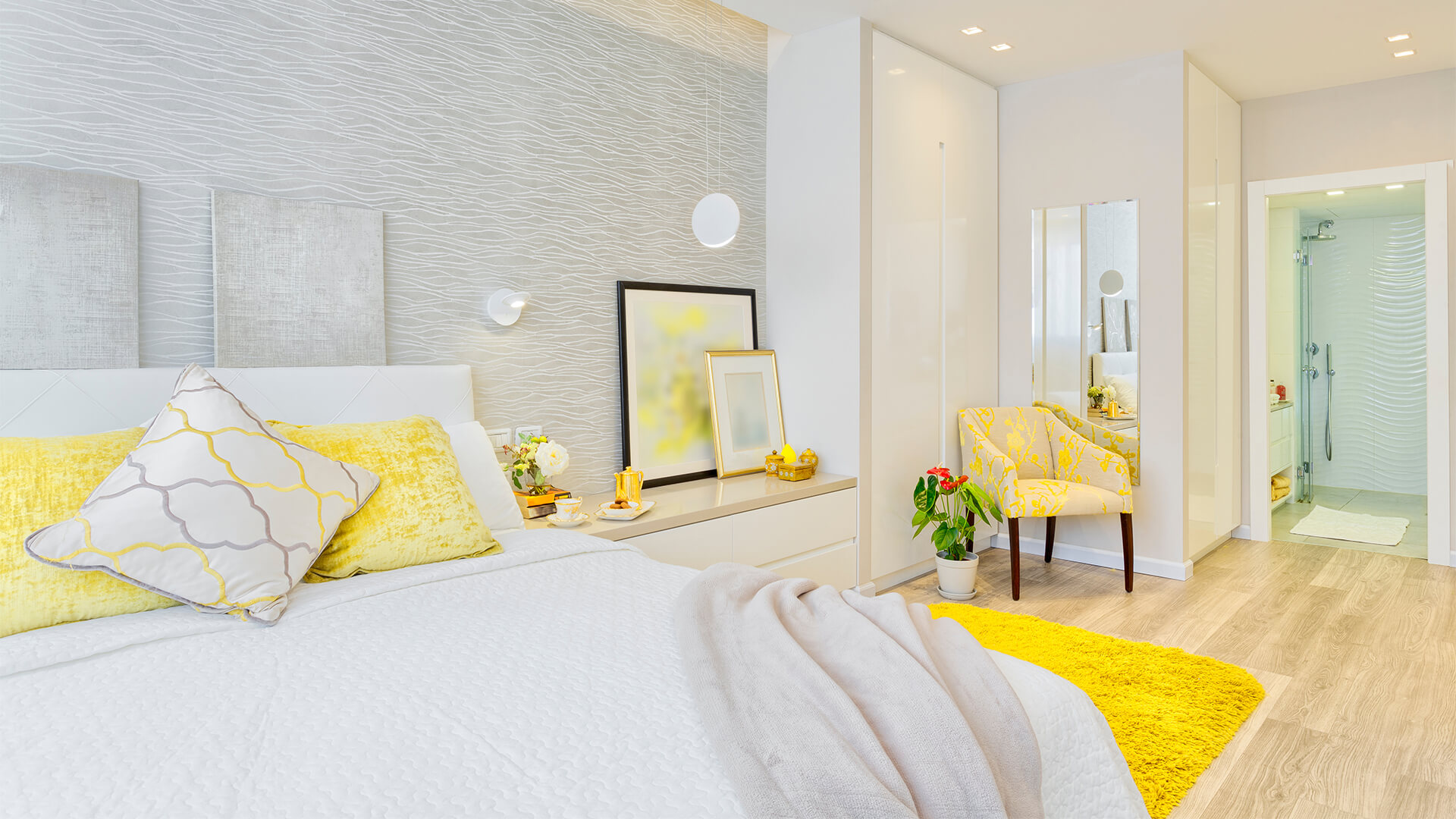 Yellow and white feng shui bedroom