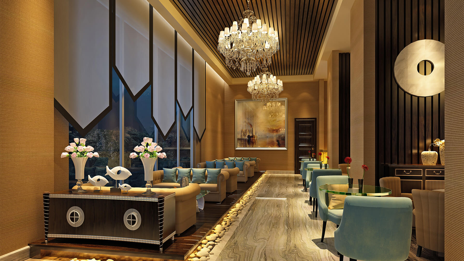 A Luxury Hotel Bar Corridor Area
