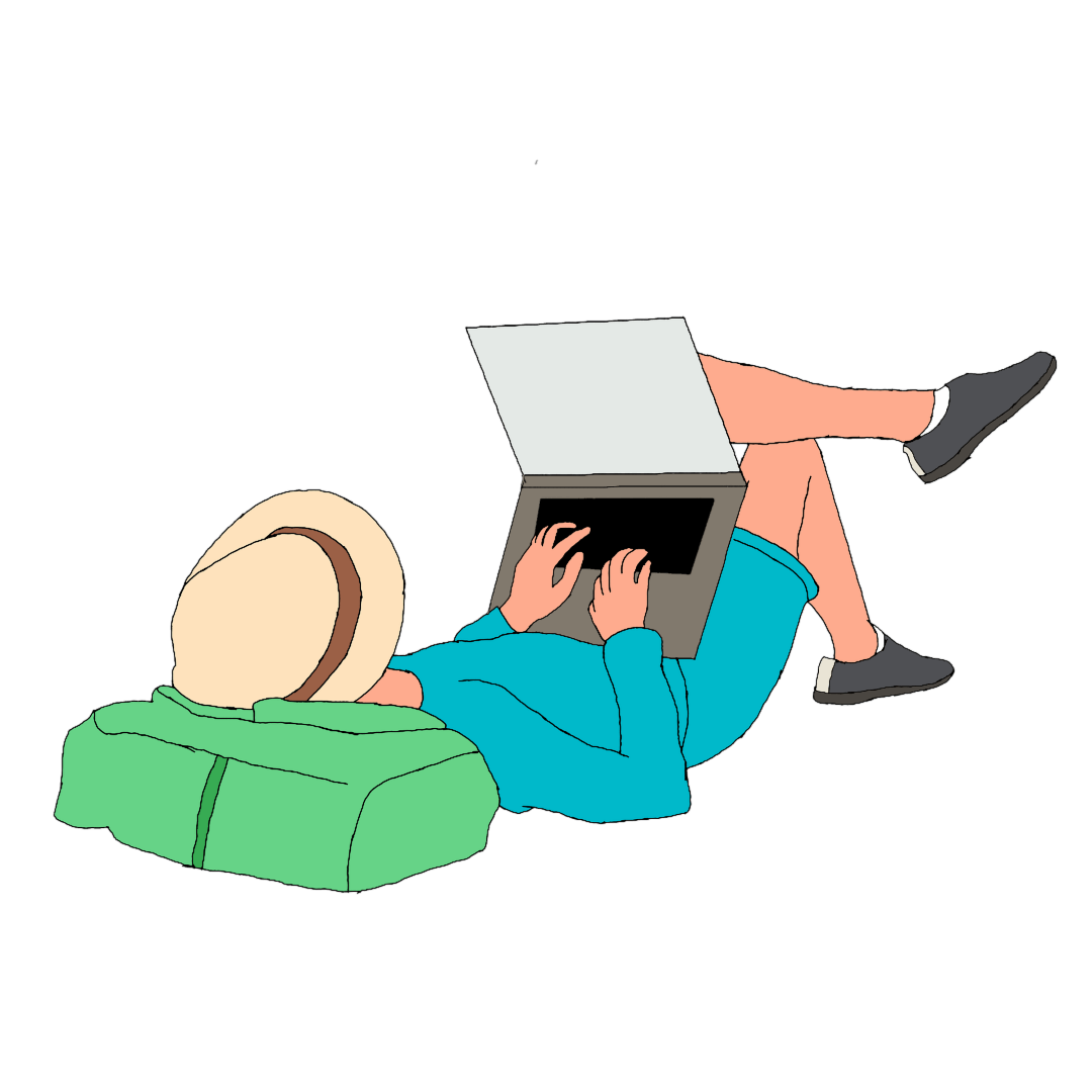 Cartoon man on laptop