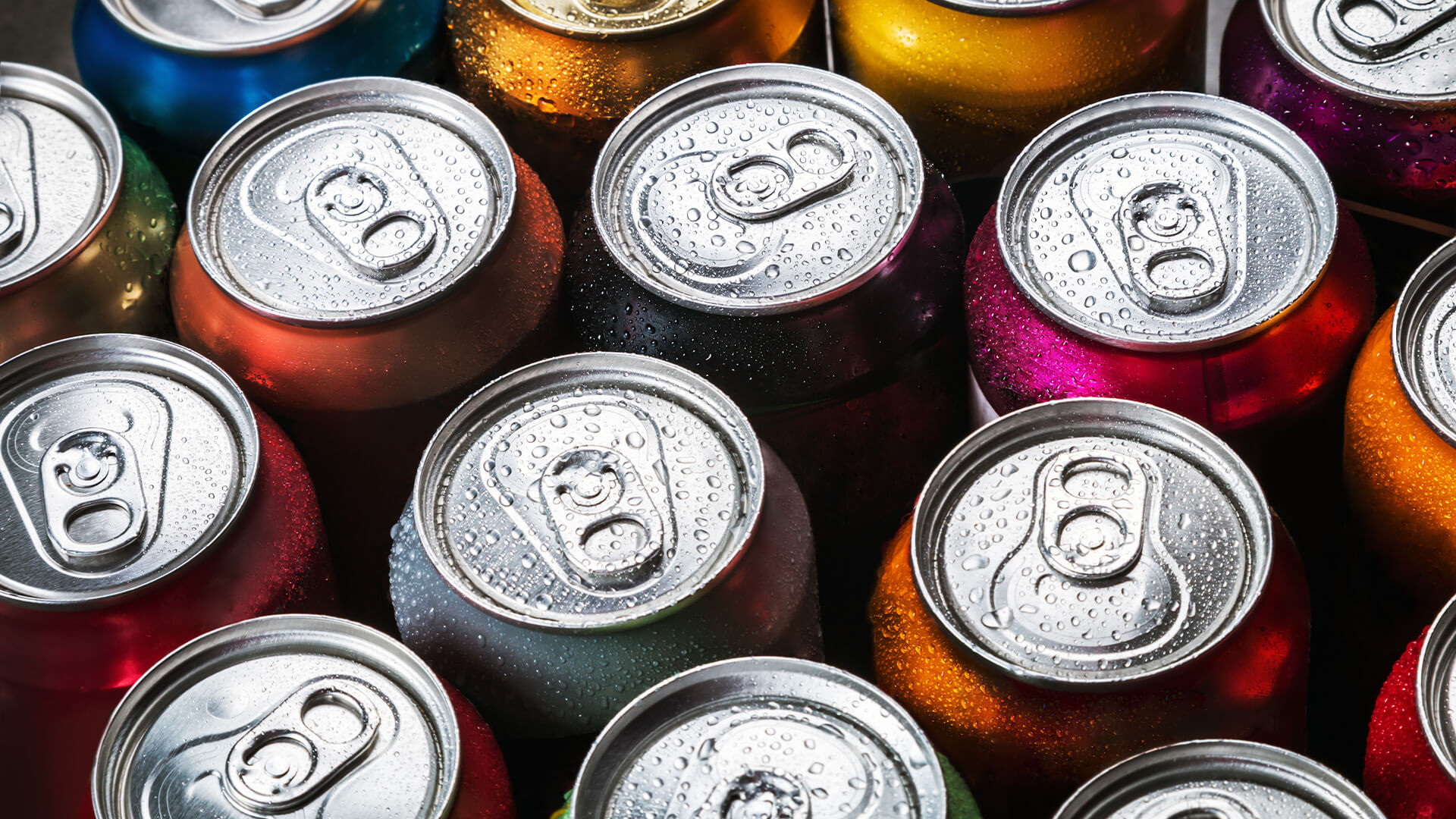 aluminum cans of soda background. the view from the top